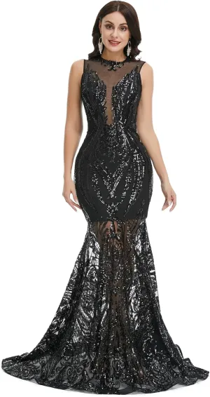 Prom Dresses Sequin Sleeveless Celebrity Gala Mermaid Formal Evening Dress