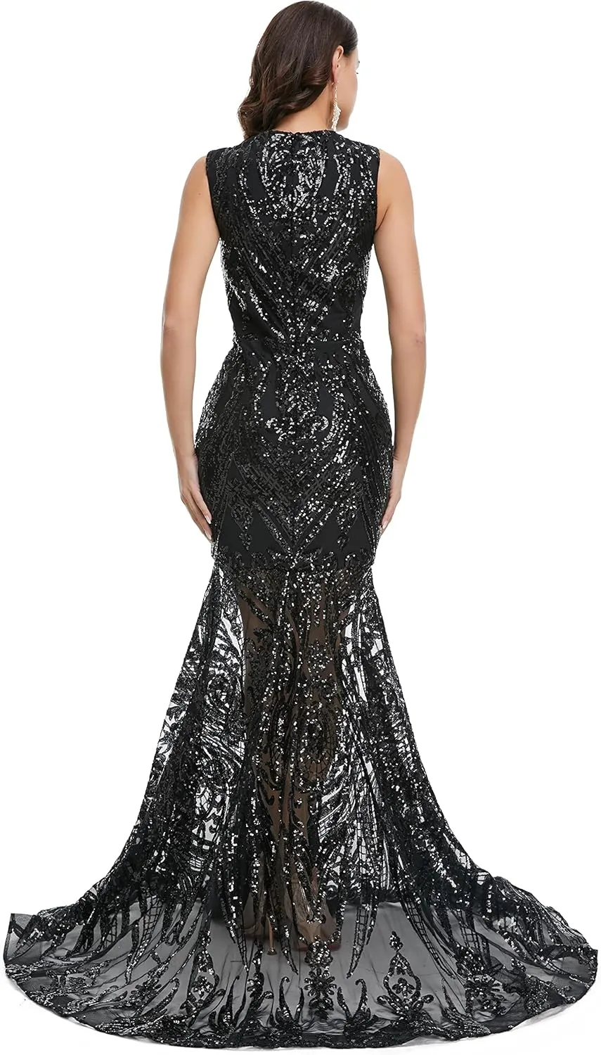Prom Dresses Sequin Sleeveless Celebrity Gala Mermaid Formal Evening Dress