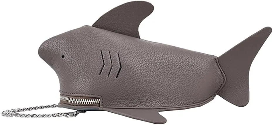 PU Cute Funny 3D Shark Shoulder Crossbody Bag, Creative Cartoon Chain Phone Bag, Animal Style Dolphin Wallet Purse For Women