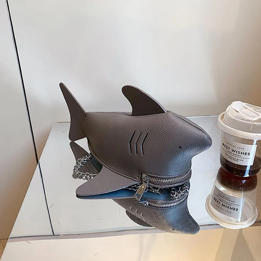 PU Cute Funny 3D Shark Shoulder Crossbody Bag, Creative Cartoon Chain Phone Bag, Animal Style Dolphin Wallet Purse For Women