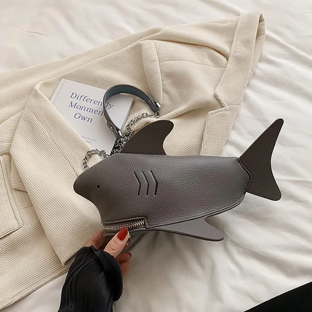 PU Cute Funny 3D Shark Shoulder Crossbody Bag, Creative Cartoon Chain Phone Bag, Animal Style Dolphin Wallet Purse For Women