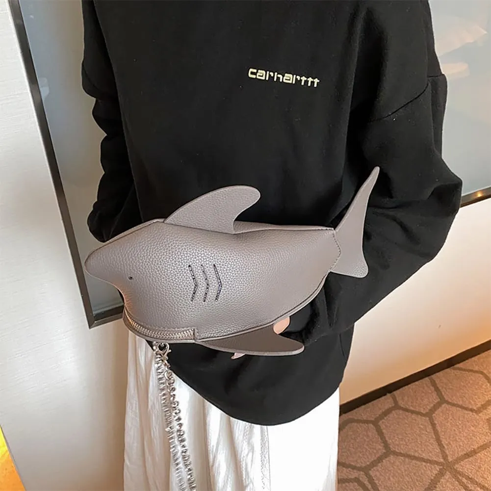 PU Cute Funny 3D Shark Shoulder Crossbody Bag, Creative Cartoon Chain Phone Bag, Animal Style Dolphin Wallet Purse For Women