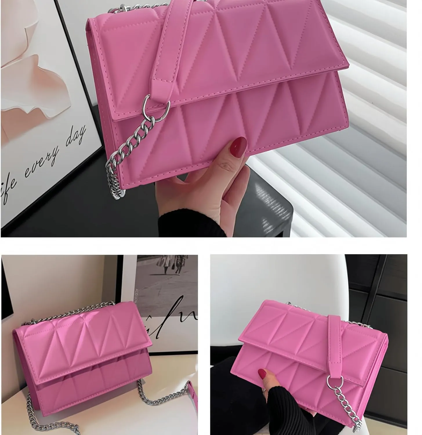 PU Leather Crossbody Purse for Women Trendy Ladies Shoulder Bag with Chain Designer Purses