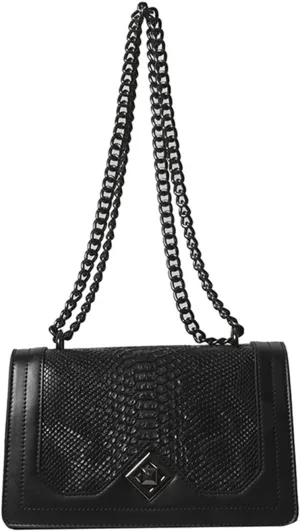 PU Leather Snakeskin Print Crossbody Chain Shoulder Bag, Fashion-Retro Women's Bag, Shoulder Bag (Black)
