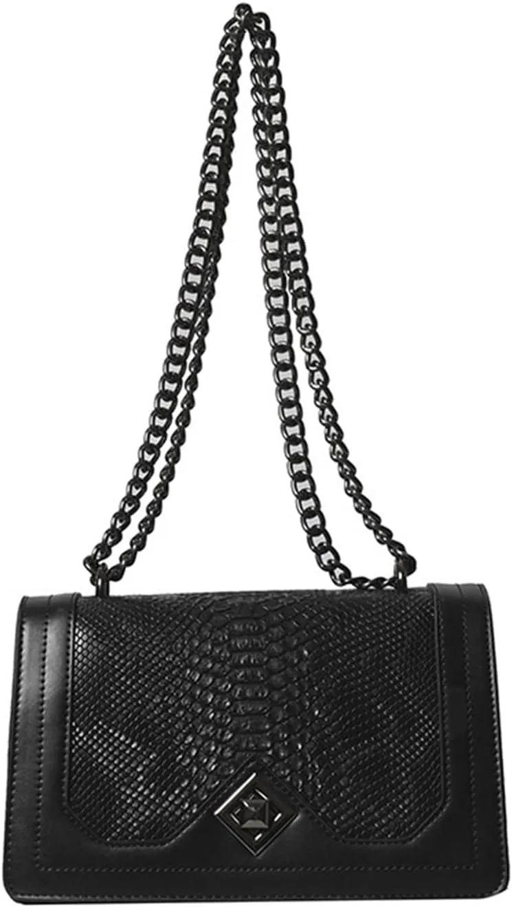 PU Leather Snakeskin Print Crossbody Chain Shoulder Bag, Fashion-Retro Women's Bag, Shoulder Bag (Black)