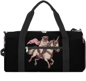 Pug Riding Unicorn Sports Gym Bag for Men Women Travel Duffel Bag with Shoulder Strap