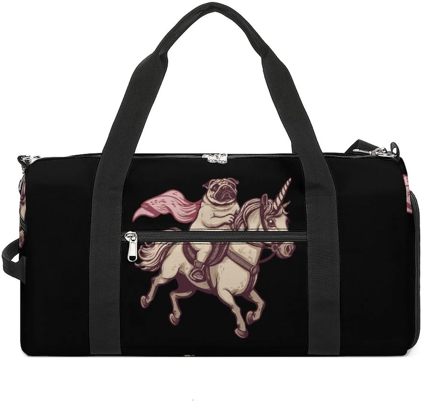 Pug Riding Unicorn Sports Gym Bag for Men Women Travel Duffel Bag with Shoulder Strap