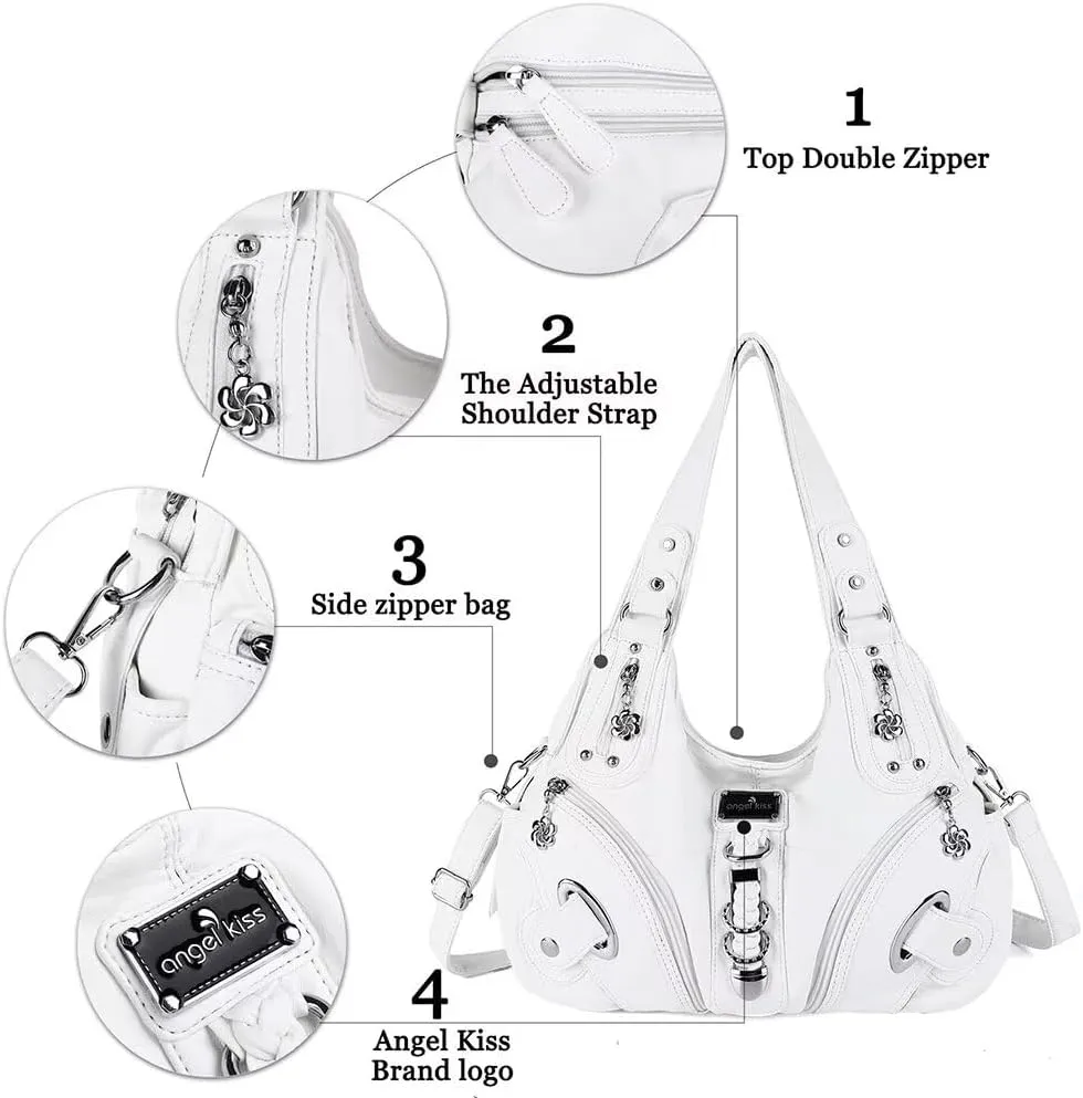 Punk Crossbody Tote Bags for Women Faux Leather Hobo Rivet Bag