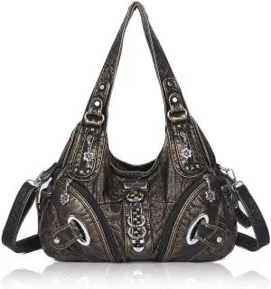 Punk Crossbody Tote Bags for Women Faux Leather Hobo Rivet Bag