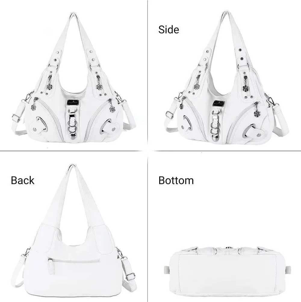 Punk Crossbody Tote Bags for Women Faux Leather Hobo Rivet Bag