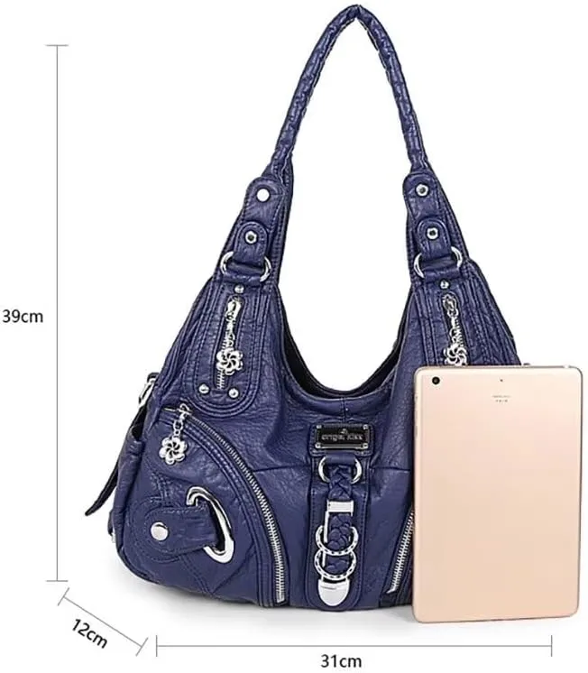 Punk Crossbody Tote Bags for Women Faux Leather Hobo Rivet Bag