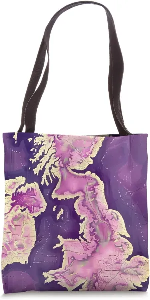 Purple Vintage Floral Topography Map of the British Isles Tote Bag