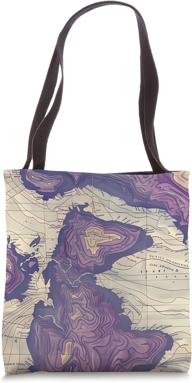 Purple Vintage Floral Topography Map of the British Isles Tote Bag