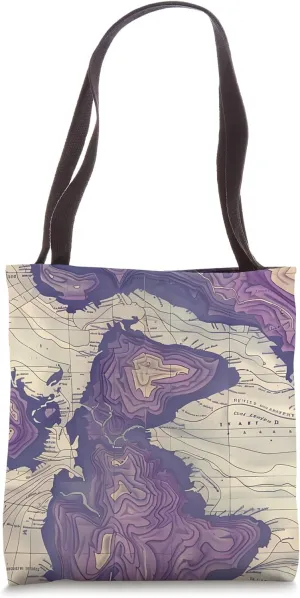 Purple Vintage Floral Topography Map of the British Isles Tote Bag