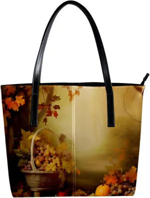 Purses for Women,Tote Bag Aesthetic,Women's Tote Handbags,Autumn Forest Harvest Fruit