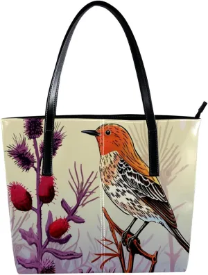 Purses for Women,Tote Bag Aesthetic,Women's Tote Handbags,Bird Purple Flower Bush