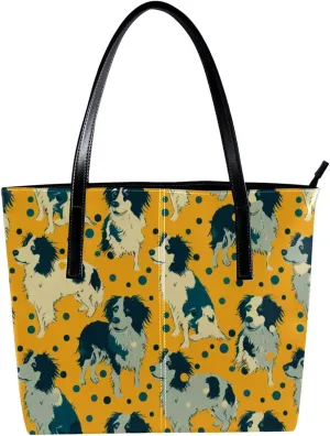 Purses for Women,Tote Bag Aesthetic,Women's Tote Handbags,Border Collie on Yellow Background