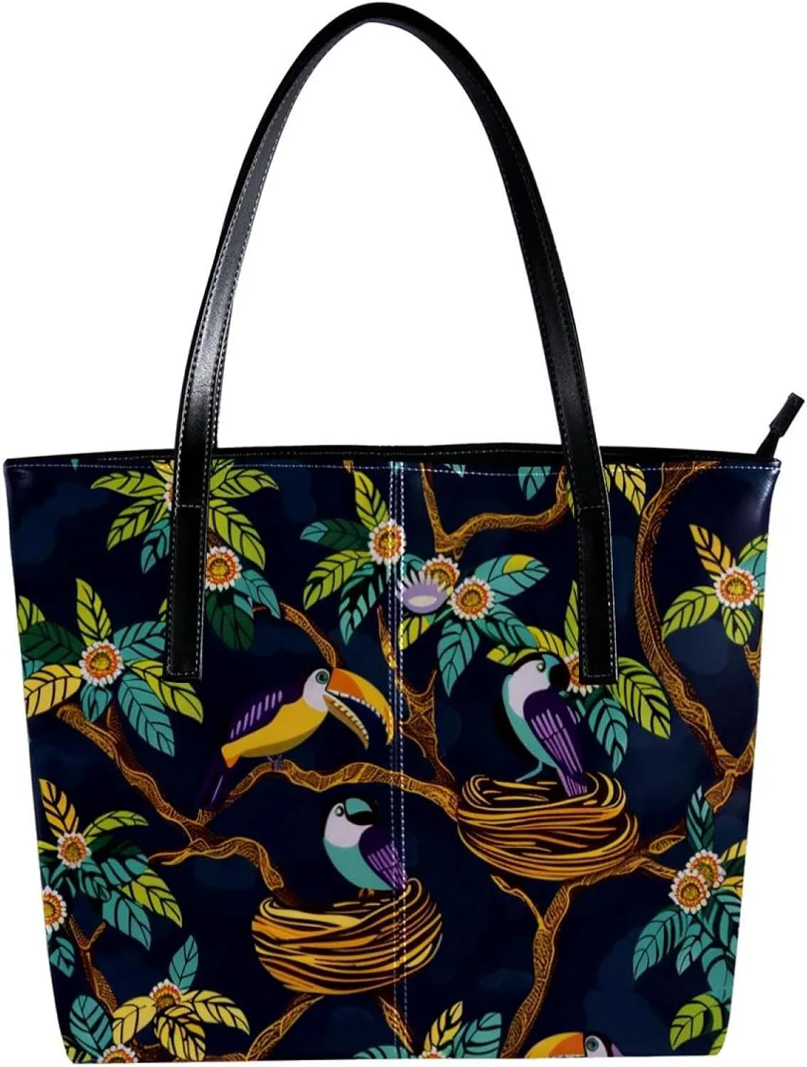 Purses for Women,Tote Bag Aesthetic,Women's Tote Handbags,Branch Leaves Clouds Toucan