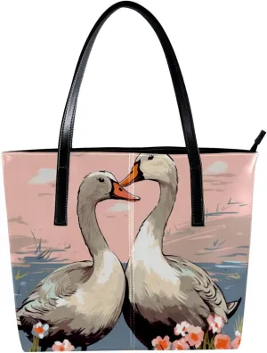 Purses for Women,Tote Bag Aesthetic,Women's Tote Handbags,Couple Flower Goose