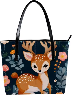 Purses for Women,Tote Bag Aesthetic,Women's Tote Handbags,Jungle Cute Deer Animal Pattern