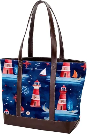 Purses for Women,Tote Bag for Women,Handbags for Women,Anchor Lighthouse Ship Fish