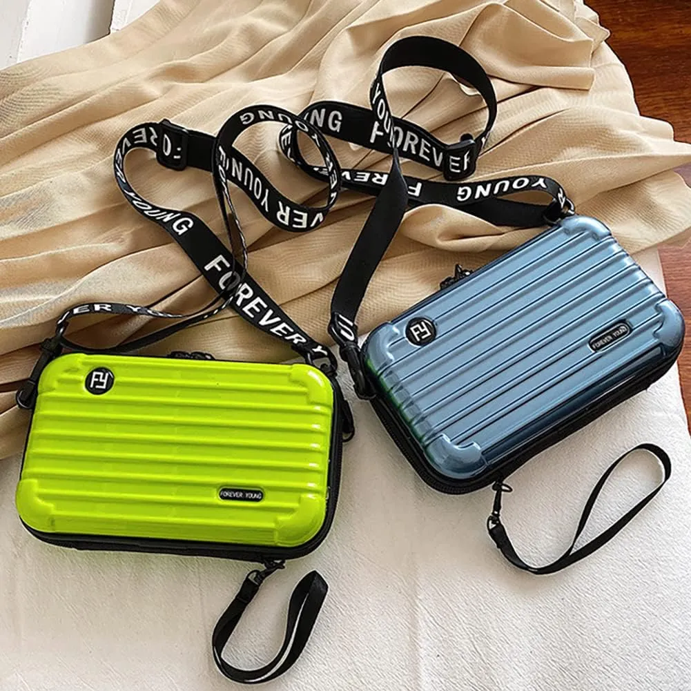 PVC Hard Shell Travel Multi-Function Luggage,Women's Portable Toiletry And Makeup Bag, Alphabet Strap Storage Crossbody Bag (Light Blue)