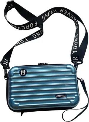 PVC Hard Shell Travel Multi-Function Luggage,Women's Portable Toiletry And Makeup Bag, Alphabet Strap Storage Crossbody Bag (Light Blue)