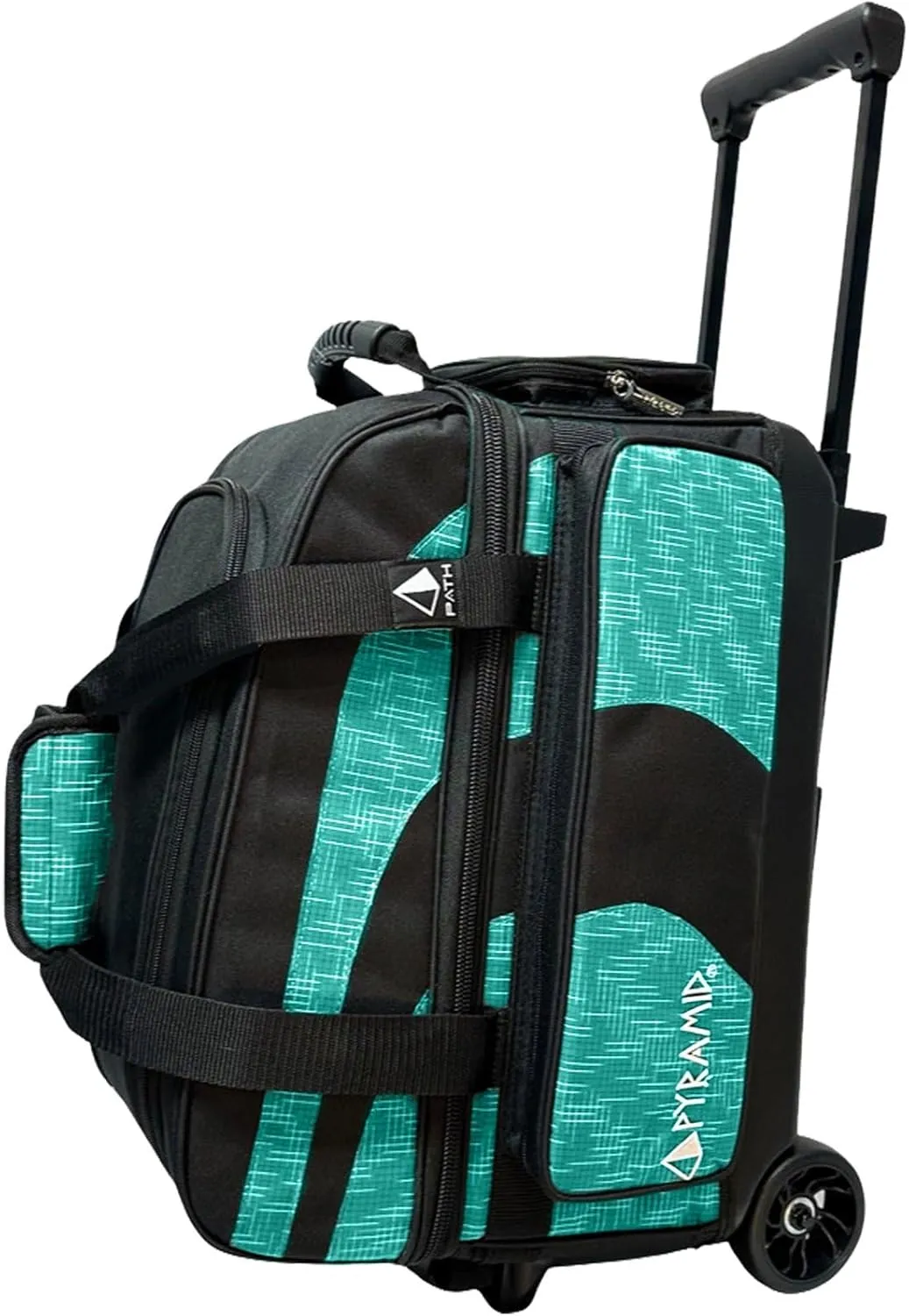 Pyramid Deluxe Double Roller 2 Ball Bowling Bag with Large Separate Shoe Compartment (Up To 2 Pairs Of Shoes) and Accessory Pockets, Sturdy Square Handle - Extends to 40" - Pro Options Available