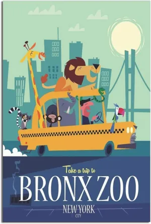 QRTY Bronx Zoo New York City Vintage Travel Poster Canvas Art Wall Decor Poster Picture Print Painting Posters Gift 12x18inchs(30x45cm)
