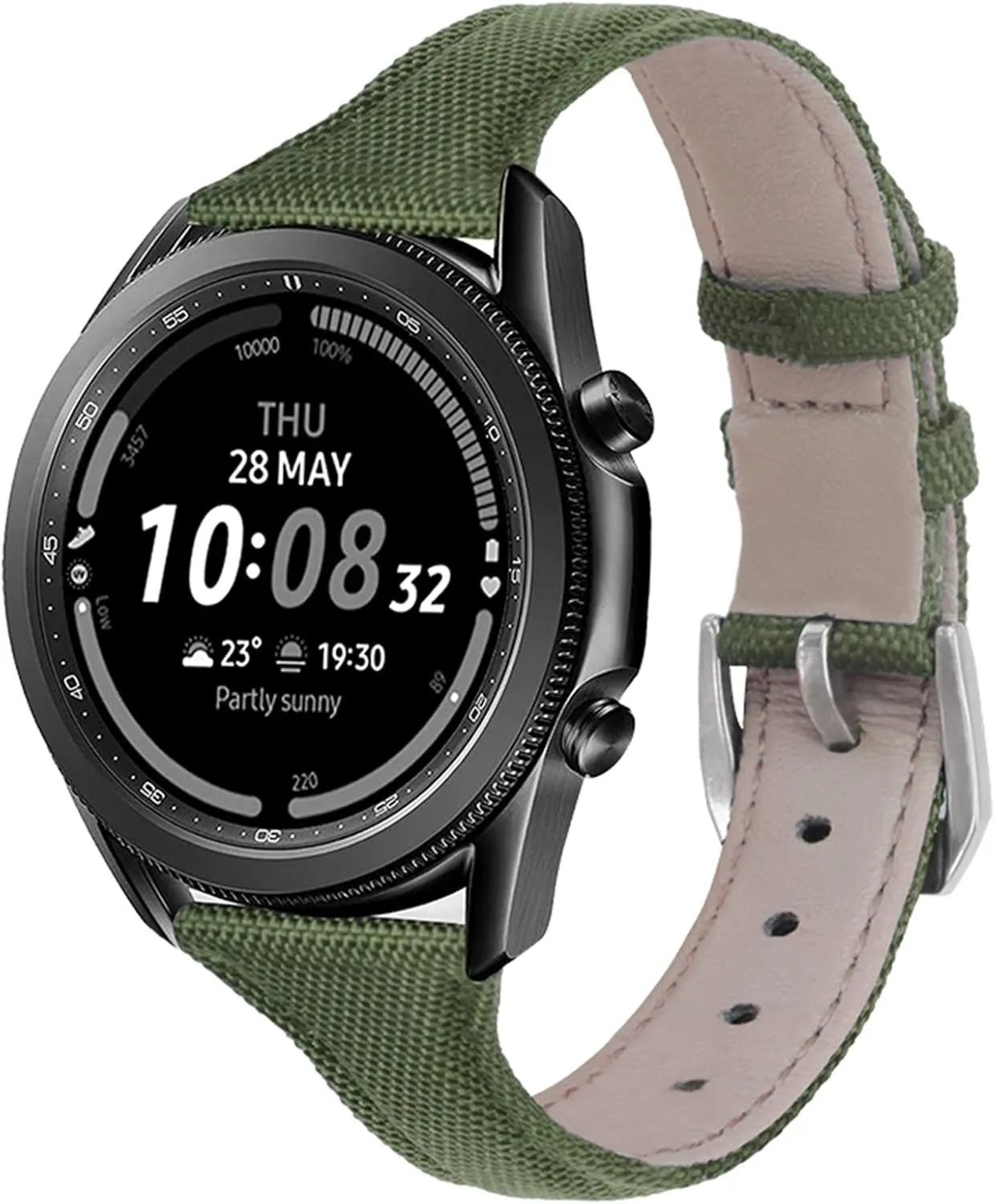 Quick Release Watch Strap Watch Band, 22mm Genuine Leather Bottom Men Sports Breathable Nylon Watch Strap for Smart Watch Replacement Watchband