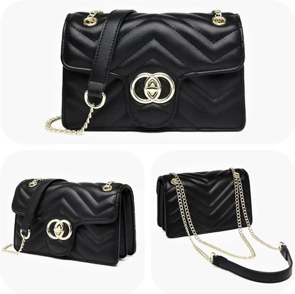 Quilted Crossbody Bag Vegan Leather Trendy Shoulder Purse with Chain Strap Stylish Clutch Purse for Women Ladies