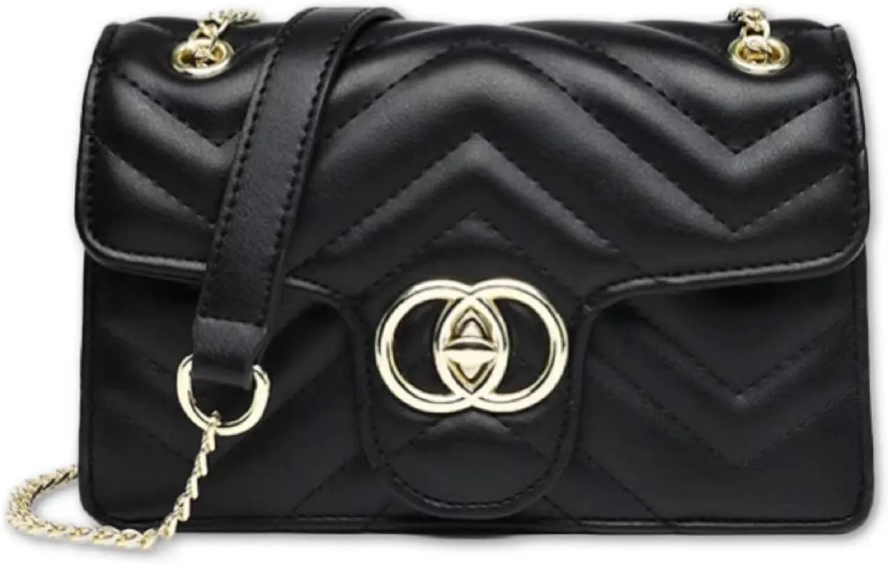 Quilted Crossbody Bag Vegan Leather Trendy Shoulder Purse with Chain Strap Stylish Clutch Purse for Women Ladies