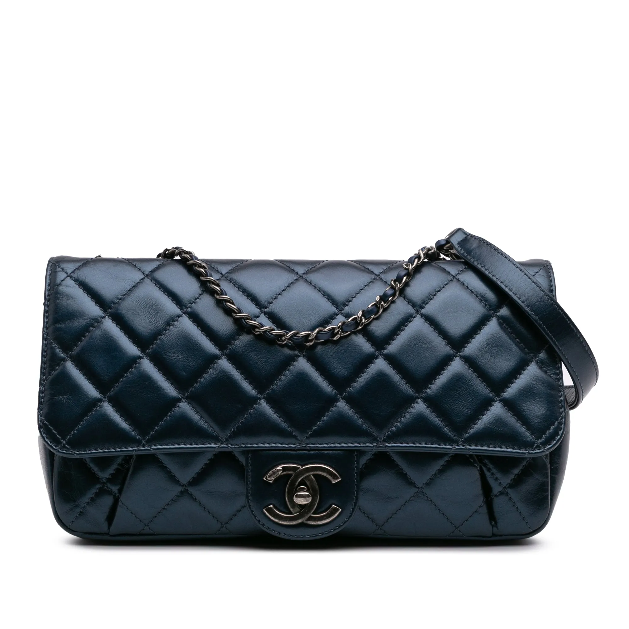 Quilted Glazed Calfskin Coco Pleats Flap