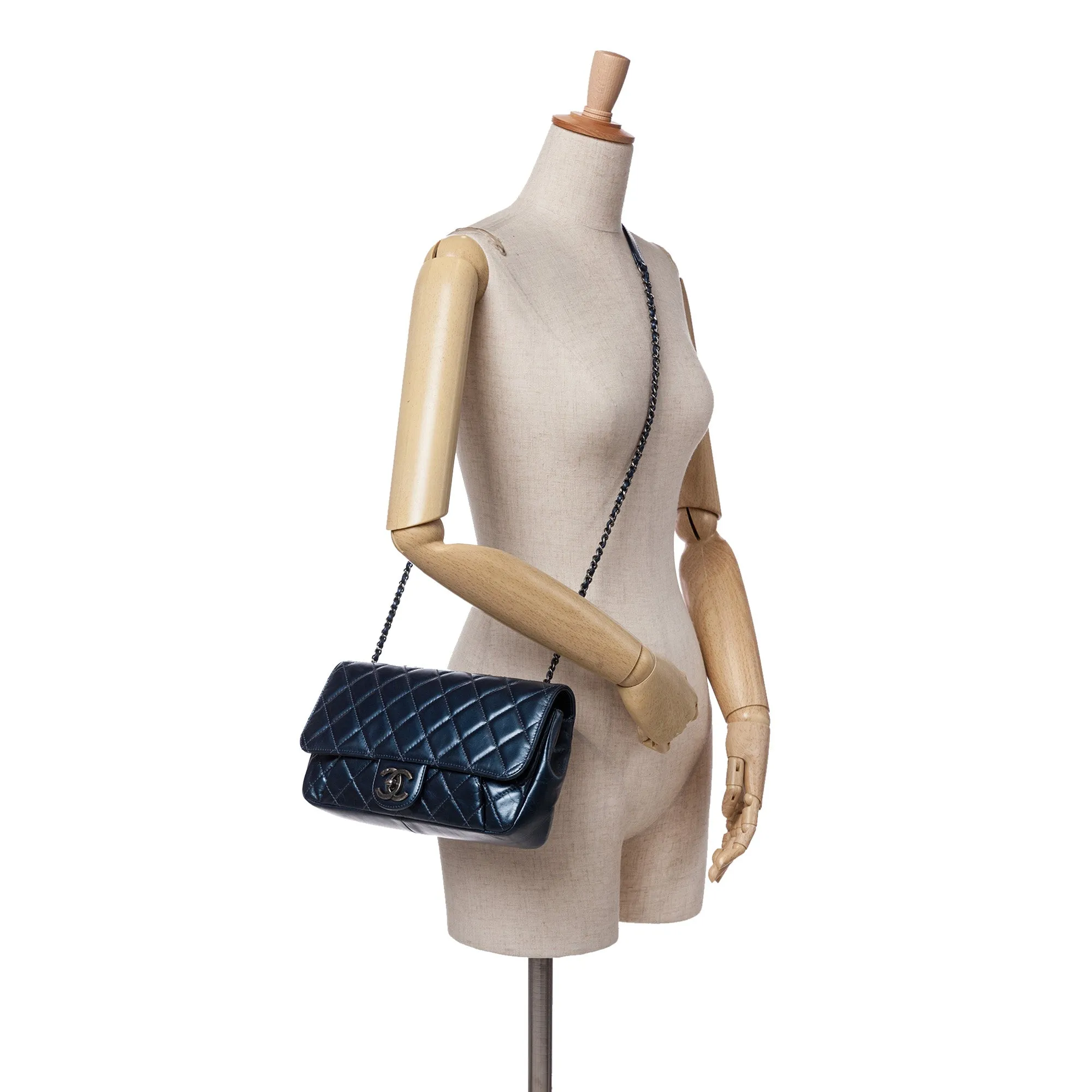 Quilted Glazed Calfskin Coco Pleats Flap