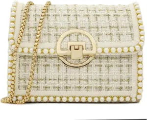 Quilted Shoulder Bag Purse for Women Fashion Tweed Pearl Clutch Handbag Designer Small Crossbody Bag, with Chain Strap
