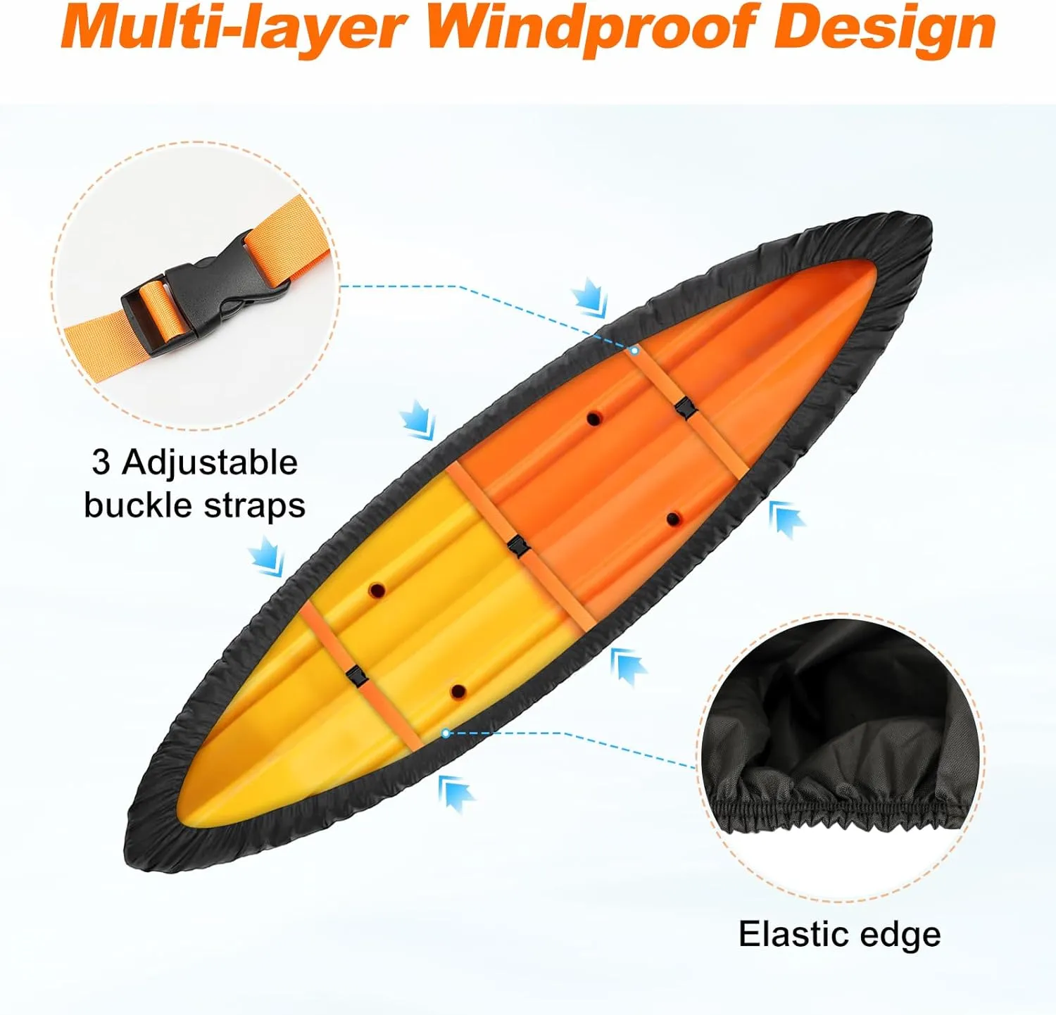 QUNSUNUS 2PCS Full Kayak Cover 420D, Top and Bottom Combination Waterproof Kayak Covers for Outdoor Storage, Tear and Fade Resistant Canoe Cover with Elastic Hem