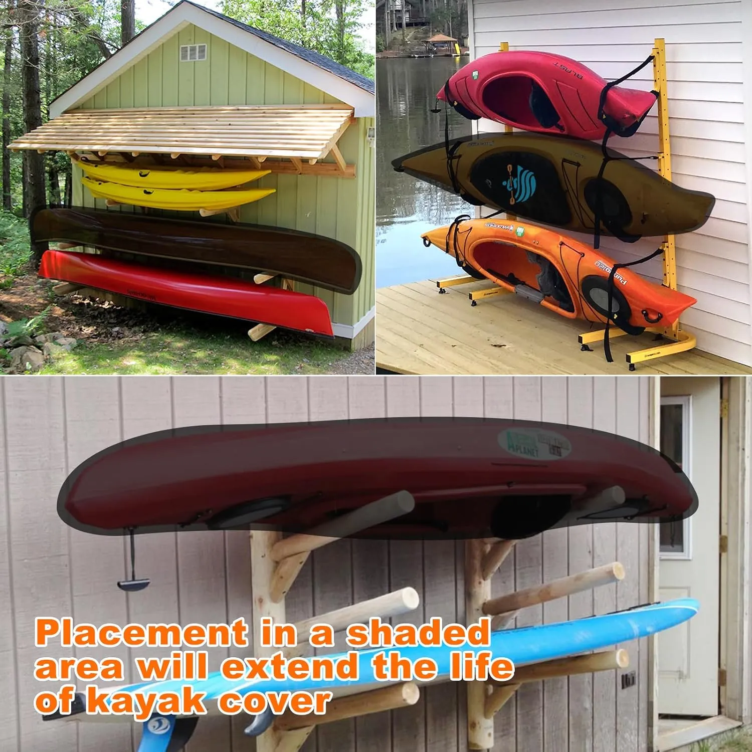 QUNSUNUS 2PCS Full Kayak Cover 420D, Top and Bottom Combination Waterproof Kayak Covers for Outdoor Storage, Tear and Fade Resistant Canoe Cover with Elastic Hem
