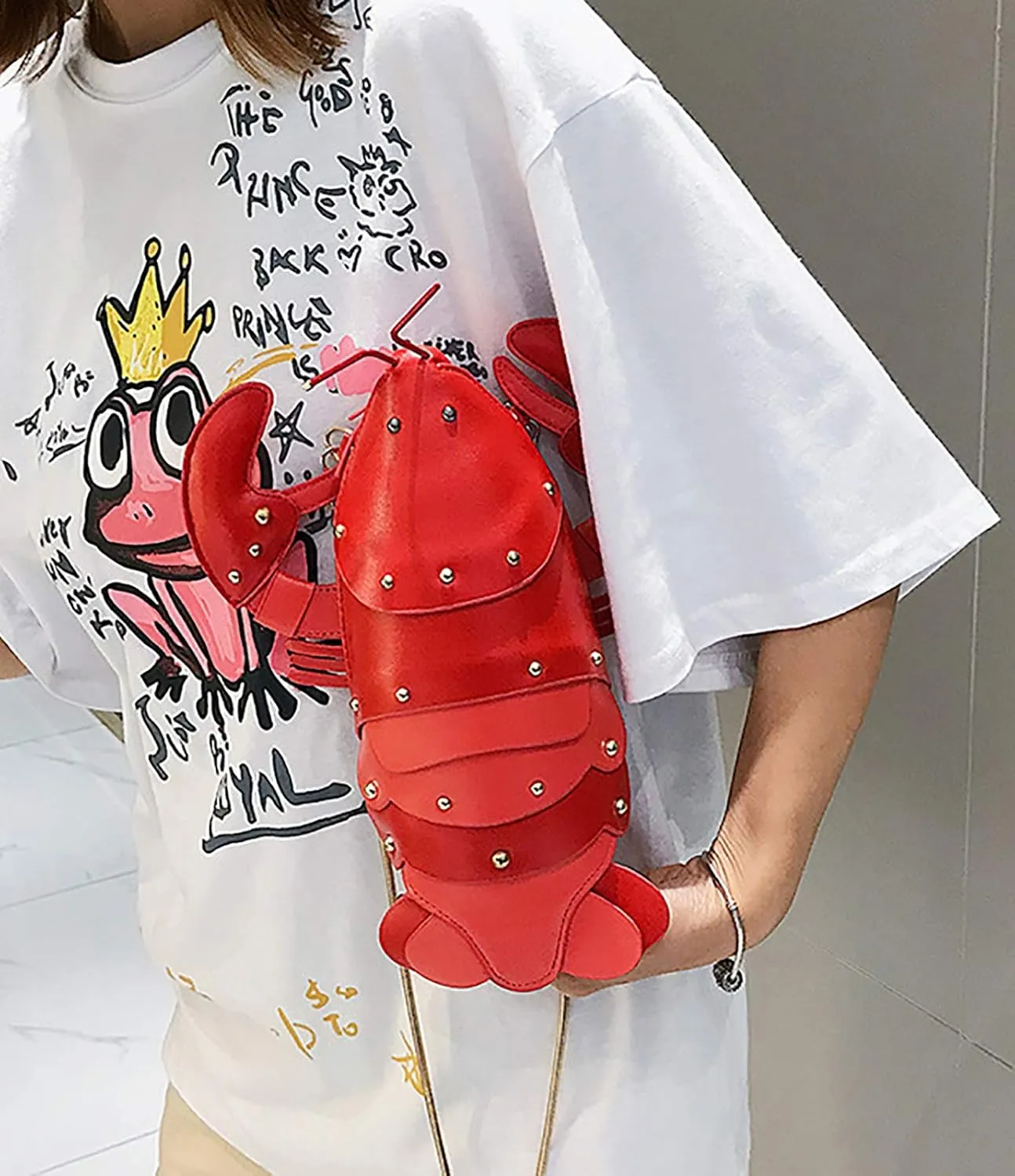 QZUnique Crab Handbag Crayfish Shells Crossbody Bag Novelty Animal Shaped Purse Detachable Shoulder Bag for Women Girl
