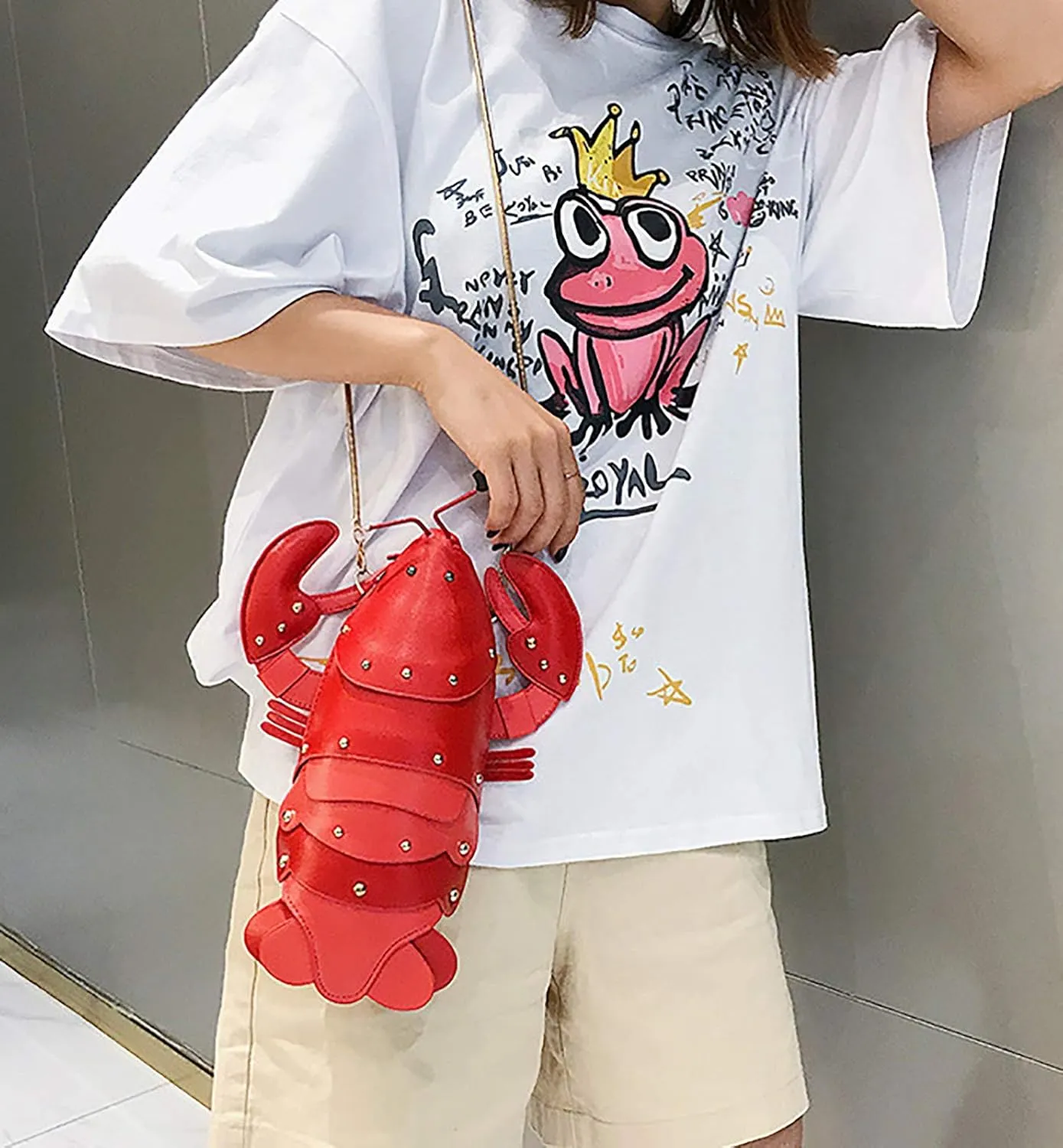 QZUnique Crab Handbag Crayfish Shells Crossbody Bag Novelty Animal Shaped Purse Detachable Shoulder Bag for Women Girl