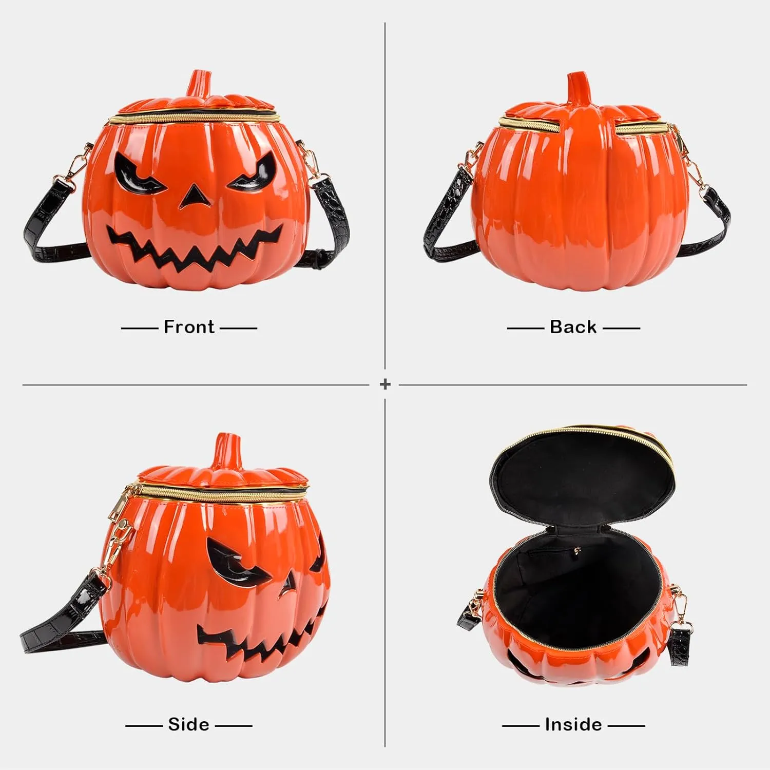 QZUnique Pumpkin Shoulder Bag 3D Glossy PU Purses Halloween Novelty Crossbody Bag holiday Party Gift Candy Bag