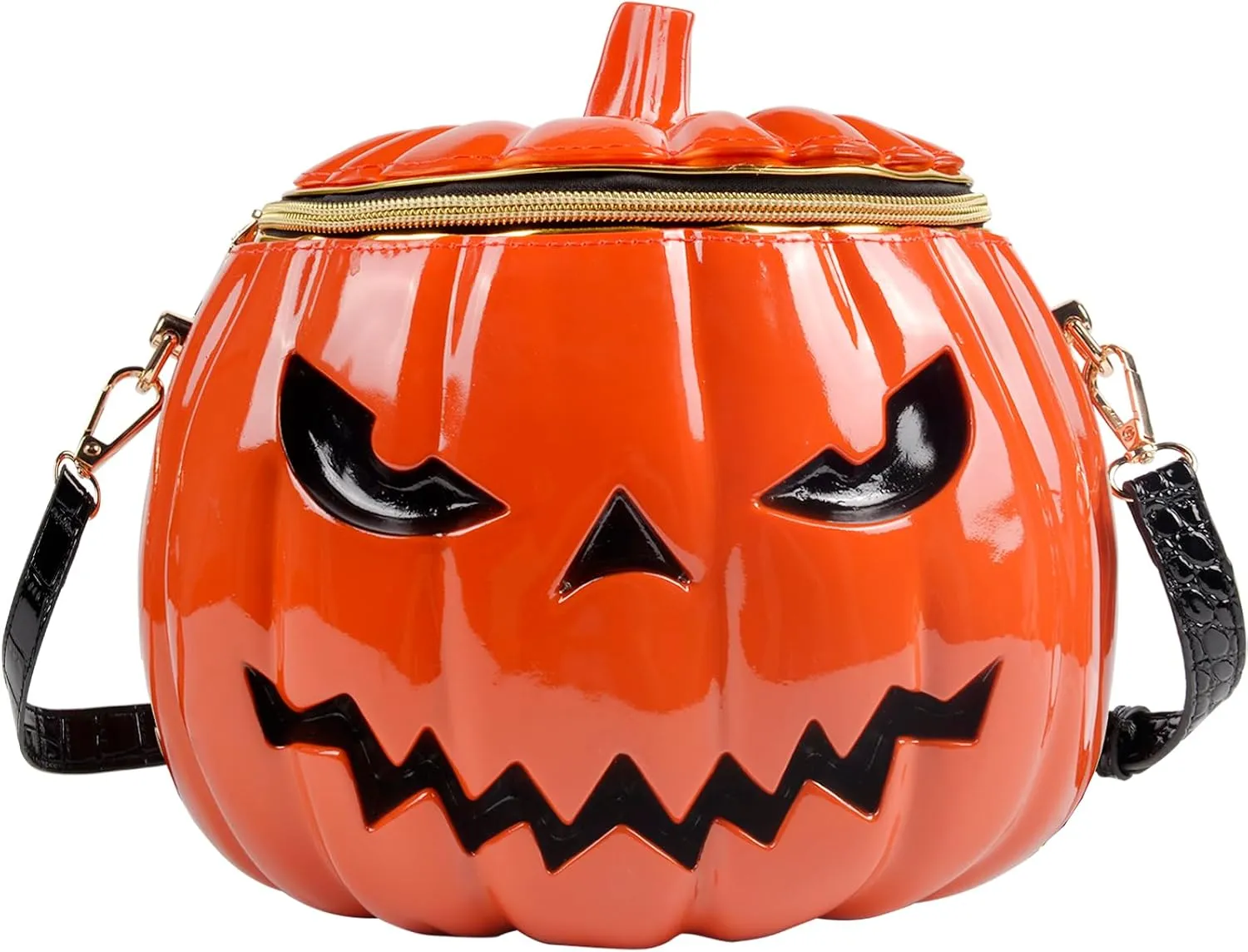 QZUnique Pumpkin Shoulder Bag 3D Glossy PU Purses Halloween Novelty Crossbody Bag holiday Party Gift Candy Bag
