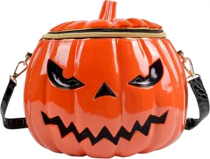 QZUnique Pumpkin Shoulder Bag 3D Glossy PU Purses Halloween Novelty Crossbody Bag holiday Party Gift Candy Bag