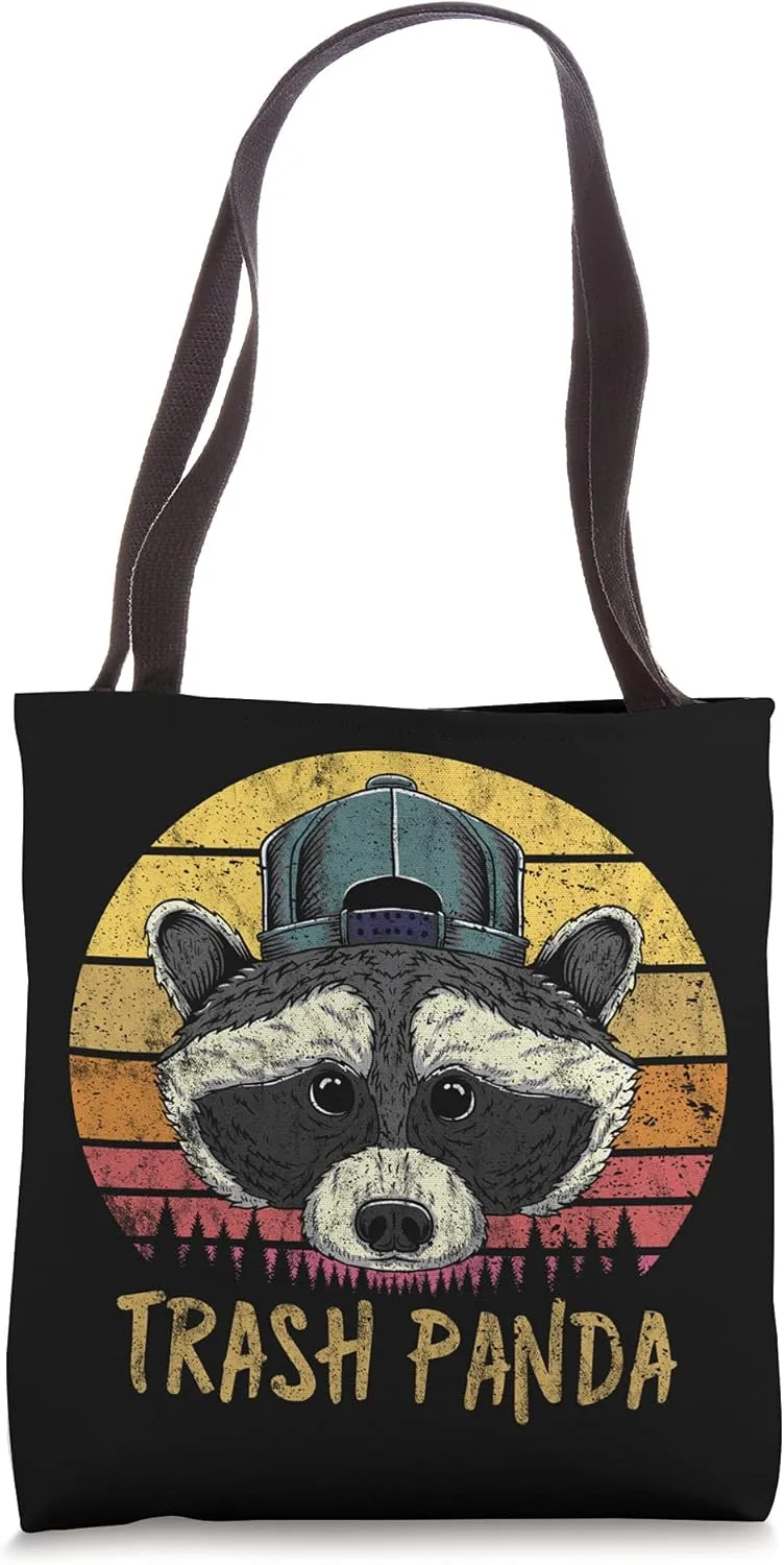 Raccoon Trash Panda Retro Sunset Funny Vintage Graphic Print Tote Bag