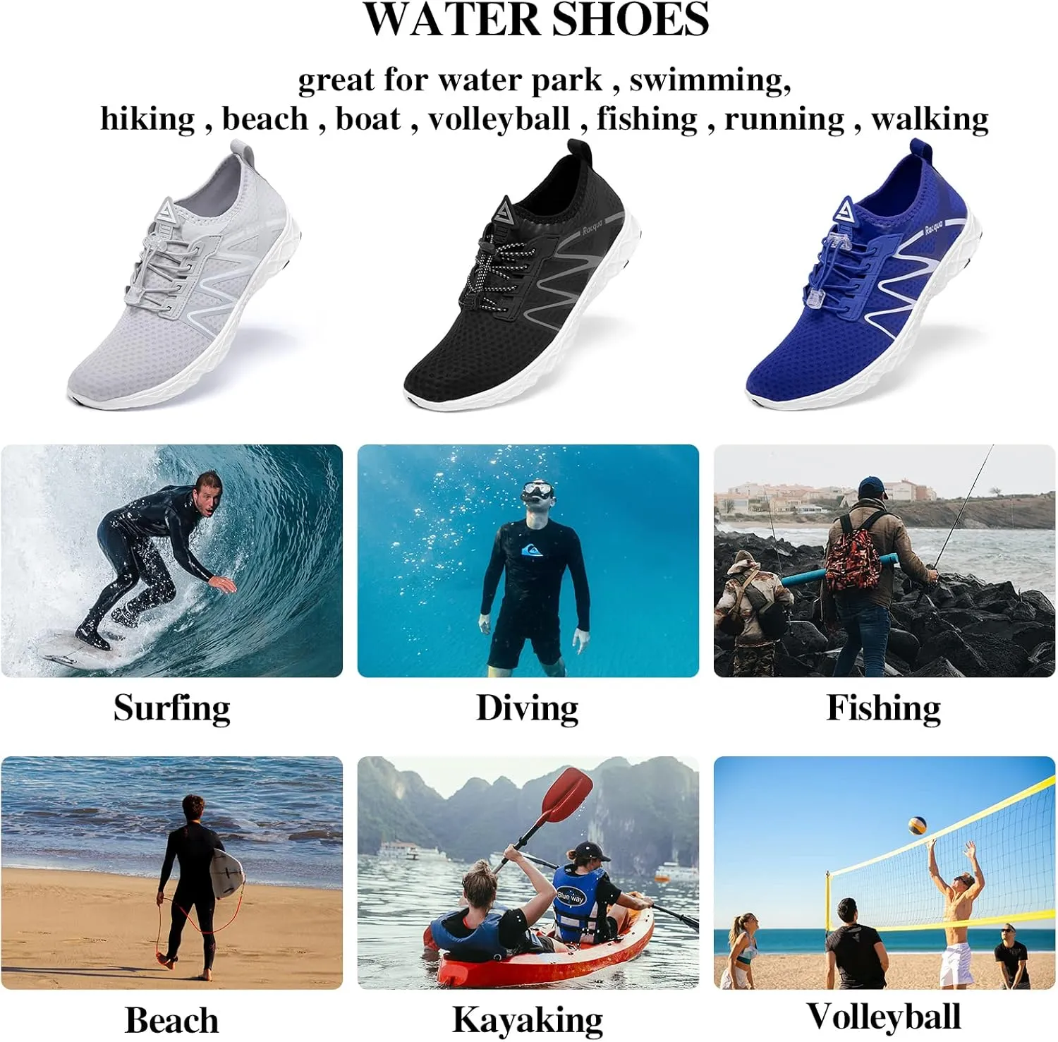Racqua Women Men Breathable Mesh Water Shoes