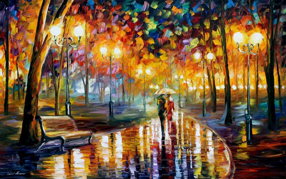 Rain's Rustle — Limited Edition Romantic Landscape Wall Art Park Print On Canvas By Leonid Afremov