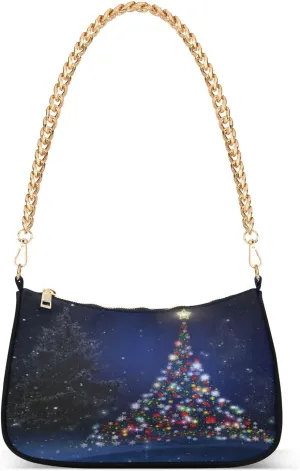 Red Twinkled Christmas Tree Shoulder Bag for Women Hobo Tote Handbag Gold Chain Crossbody Bag with Zipper Clutch Purse Handbags