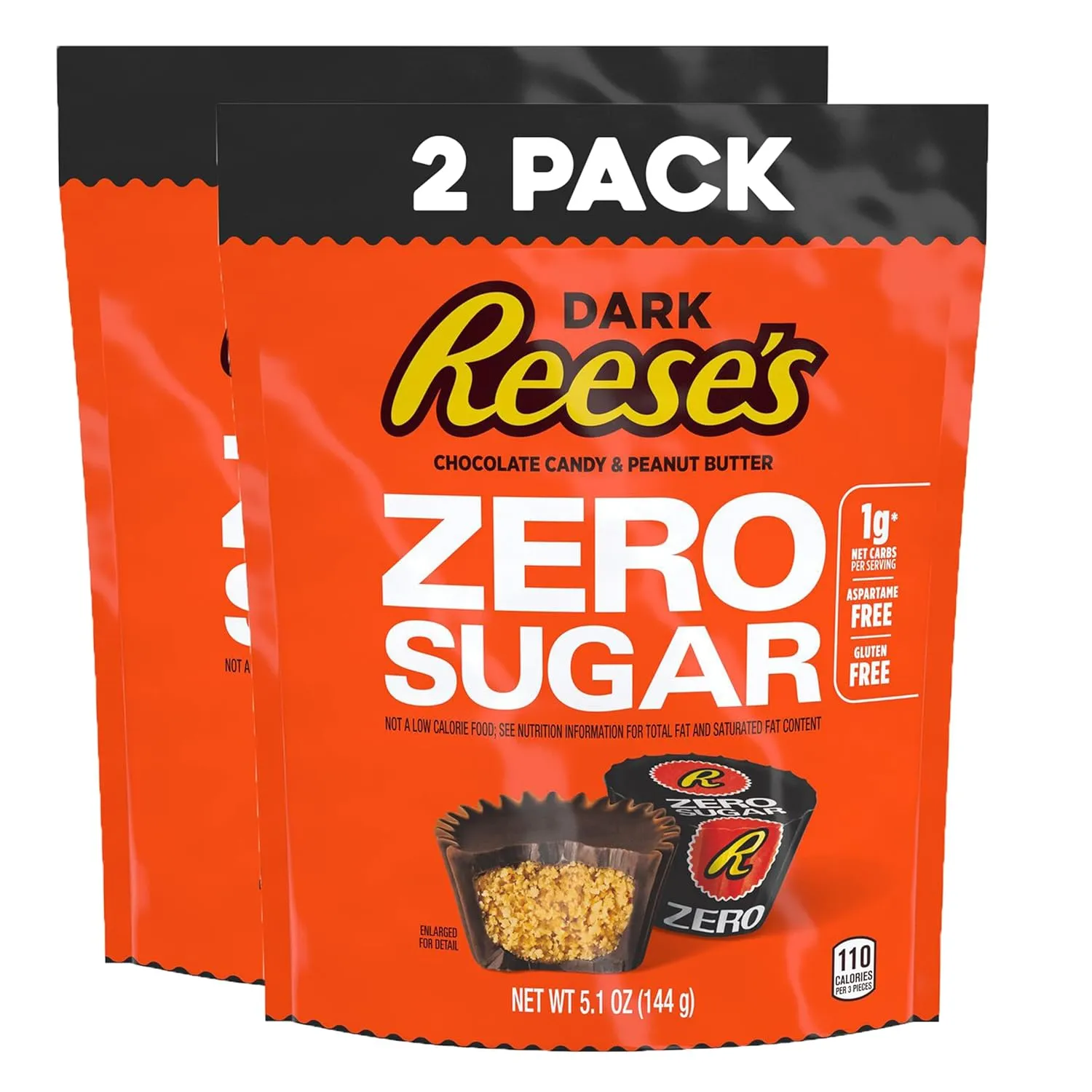 ReesesZero Sugar Miniatures Dark Chocolate Peanut Butter Cups (2 Pack) Small Individually Wrapped Chocolate Miniature Cups Sugar Free - 5.1 oz