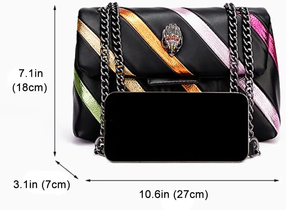 Rejolly Rainbow Stripe Crossbody Shoulder Bag for Women Color Blocking PU Leather Colourful Purse with Chain Strap