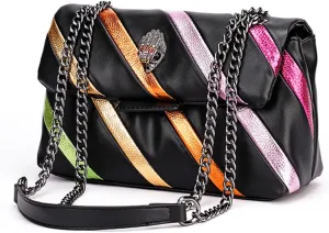 Rejolly Rainbow Stripe Crossbody Shoulder Bag for Women Color Blocking PU Leather Colourful Purse with Chain Strap