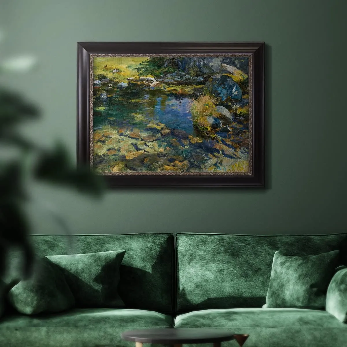 Renditions Gallery Home Decor Ebony & Gold Framed Artwork Alpine Streem Pool Art Wall Hanging Prints for Bedroom Dining Living Room Office Home Kitchen Wall Decor - 21"X25"